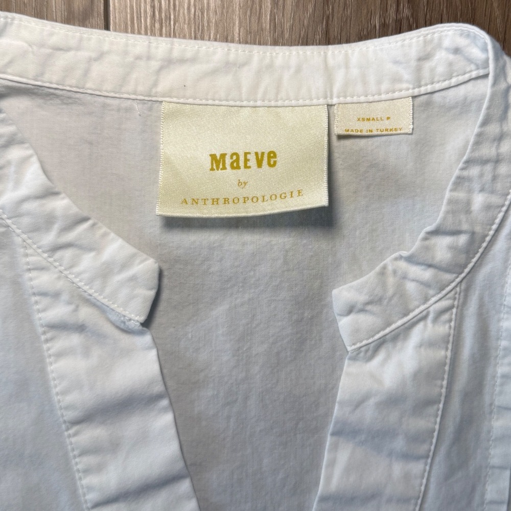 Maeve Anthropologie White Pintuck Puff Sleeve Cotton Blouse Top XS Petite - Picture 2 of 7